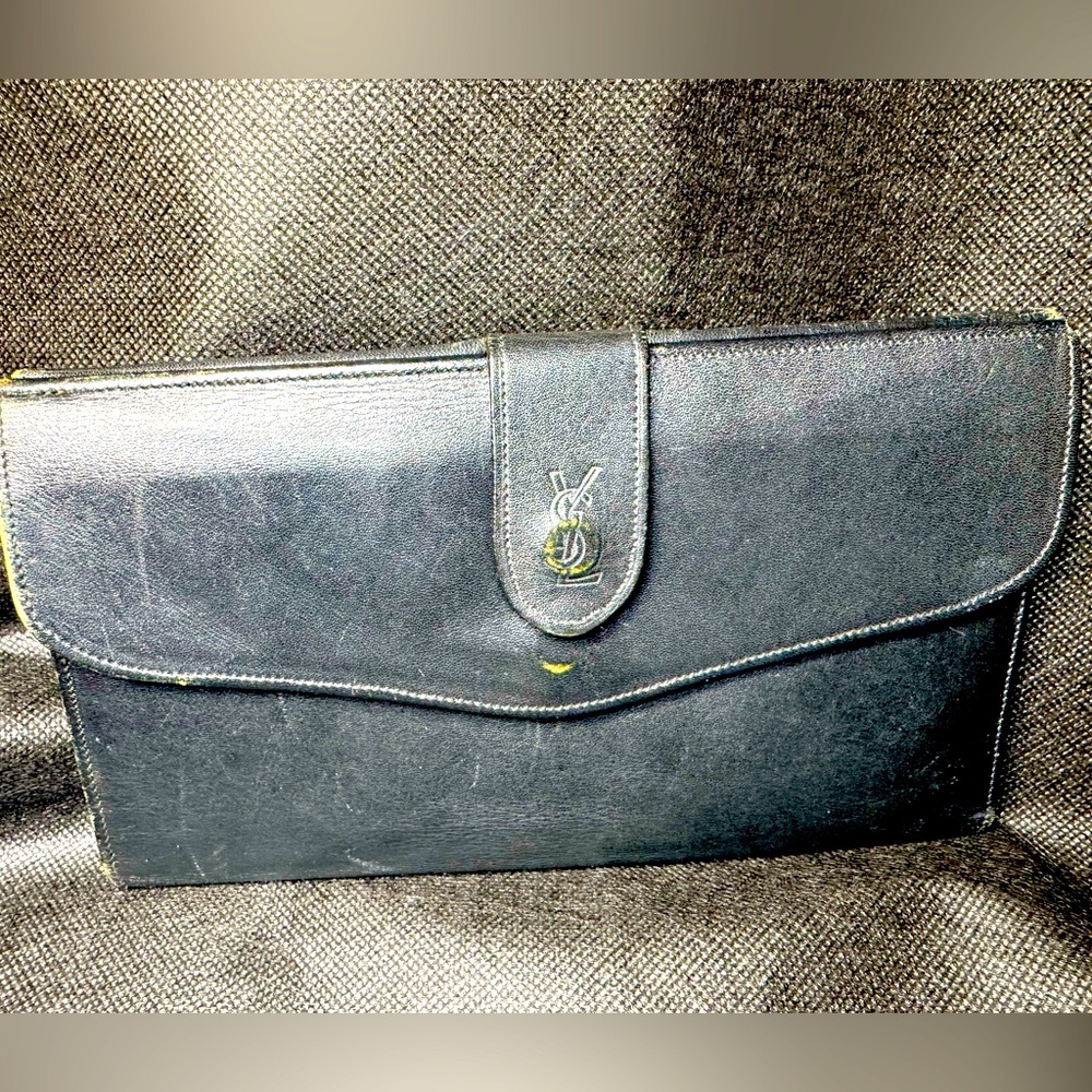 Yves Saint Laurent Clutch Vintage Lambskin Silk Lined Monogram 70s Rare YSL - Picture 2 of 12